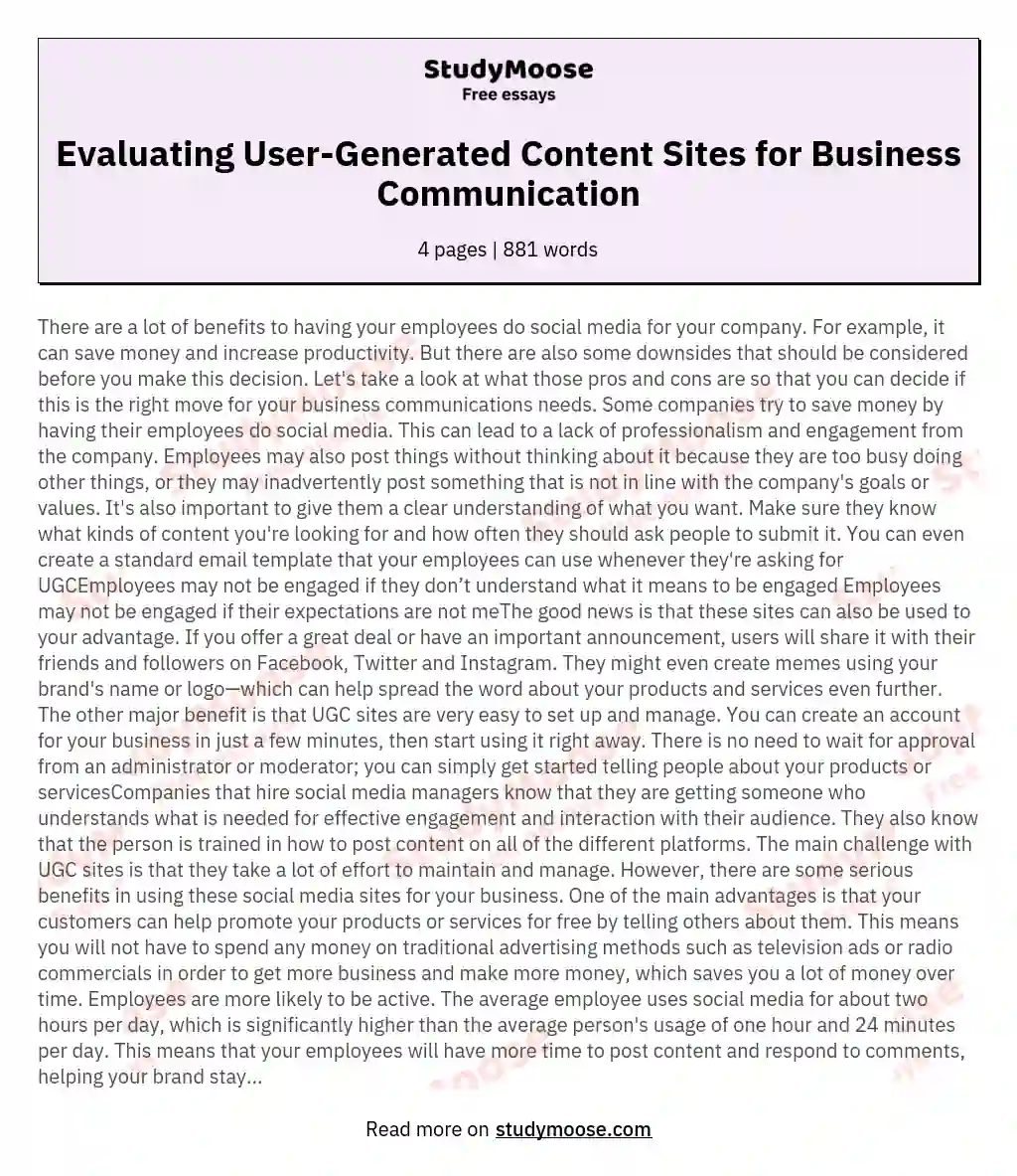 Evaluating User-Generated Content Sites for Business Communication essay