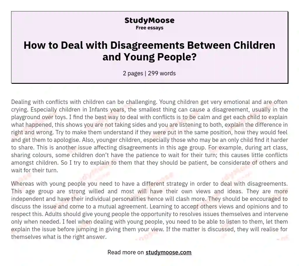 How to Deal with Disagreements Between Children and Young People? essay