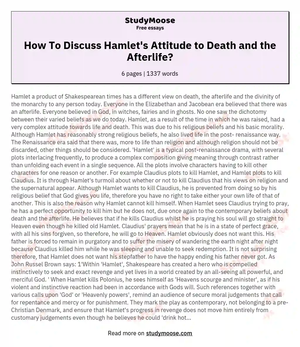 How To Discuss Hamlet's Attitude to Death and the Afterlife?