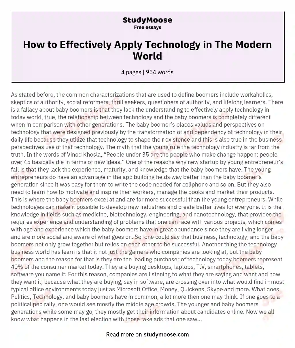 How to Effectively Apply Technology in The Modern World essay