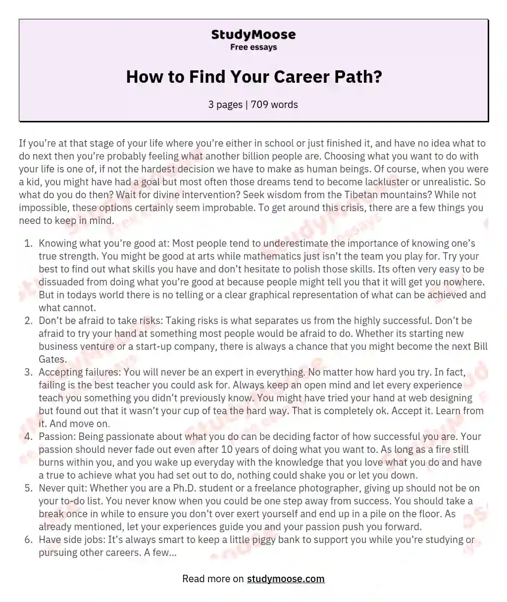 career path sample essay
