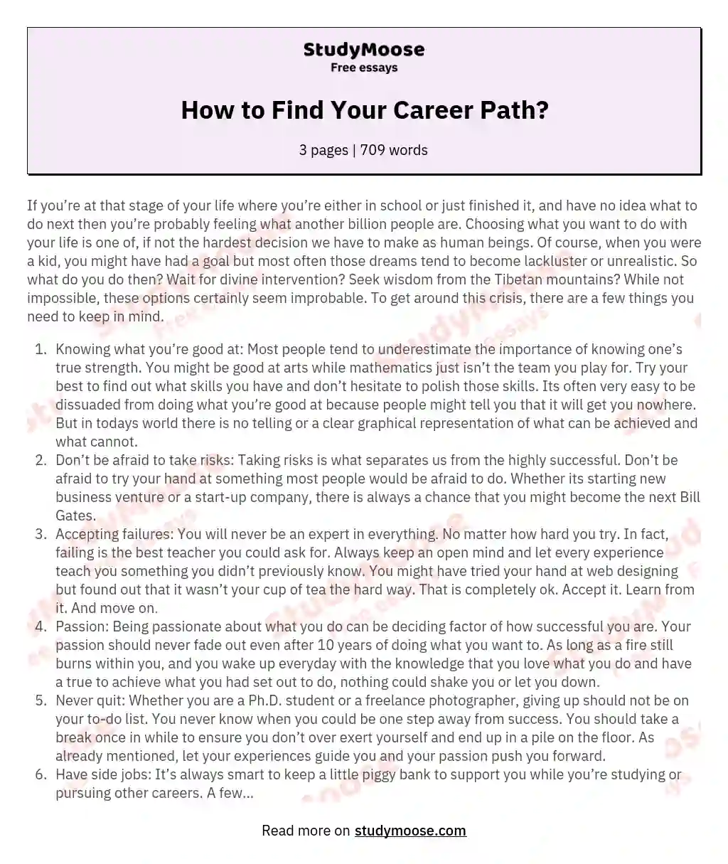 How To Find Your Career Path Free Essay Example