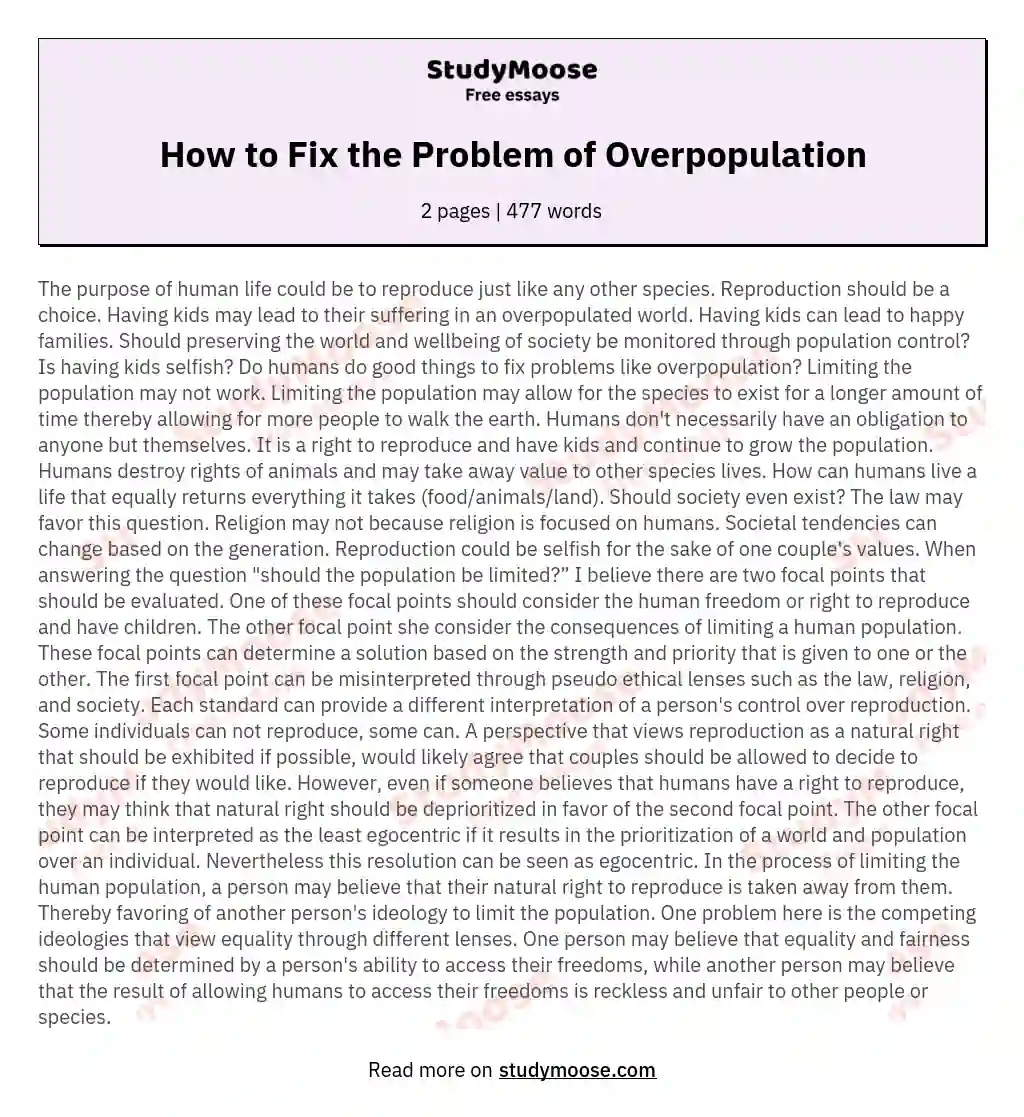 How to Fix the Problem of Overpopulation essay