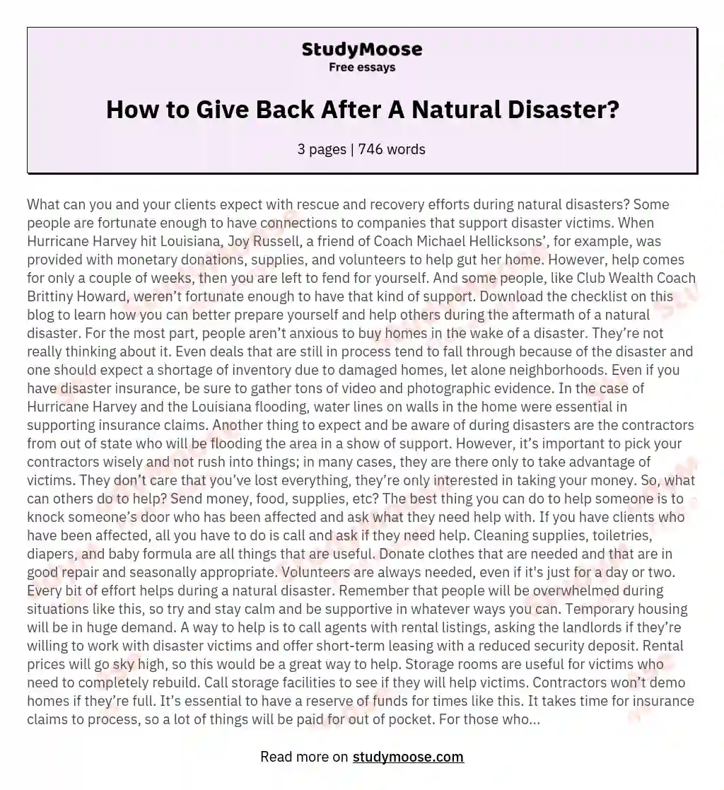 How to Give Back After A Natural Disaster? essay