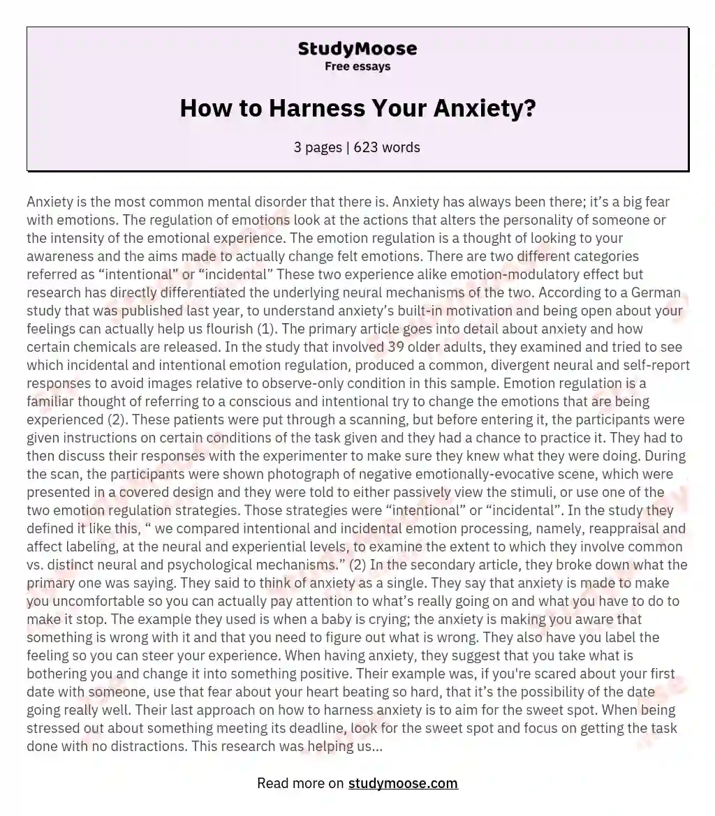 How to Harness Your Anxiety? essay