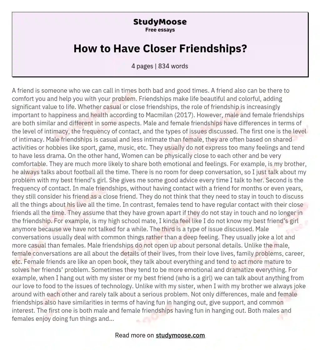 How to Have Closer Friendships? essay