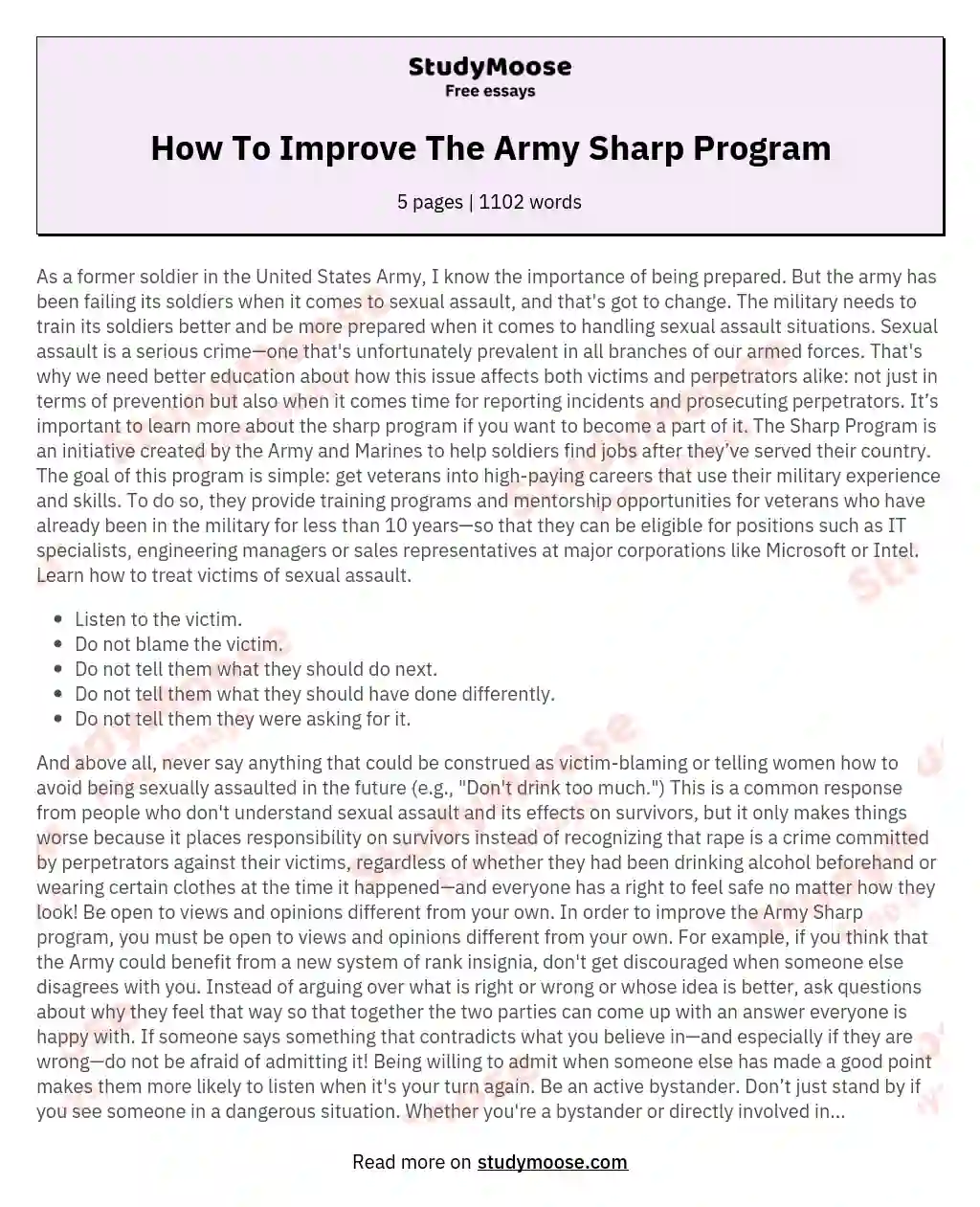 How To Improve The Army Sharp Program essay