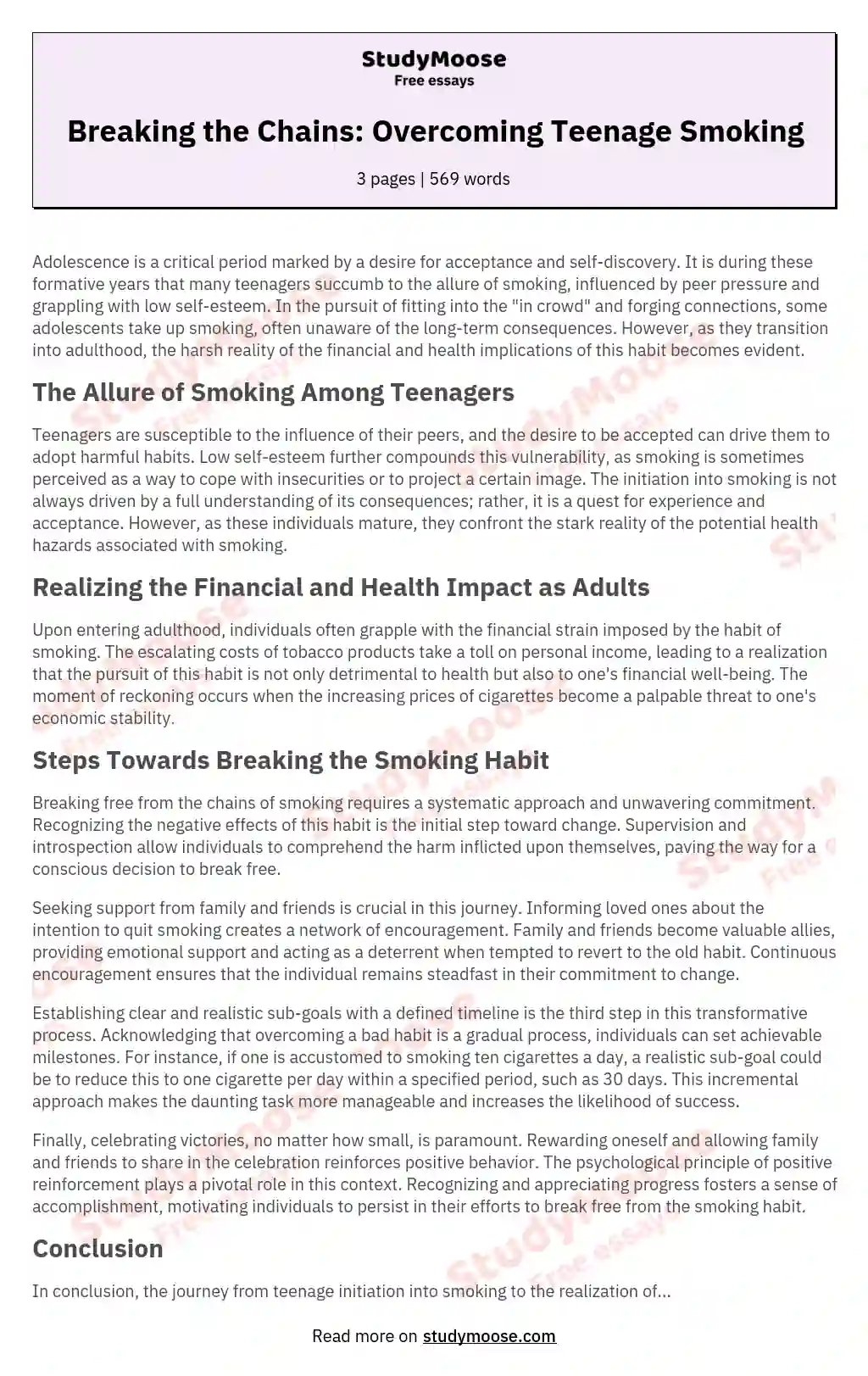 Breaking the Chains: Overcoming Teenage Smoking essay