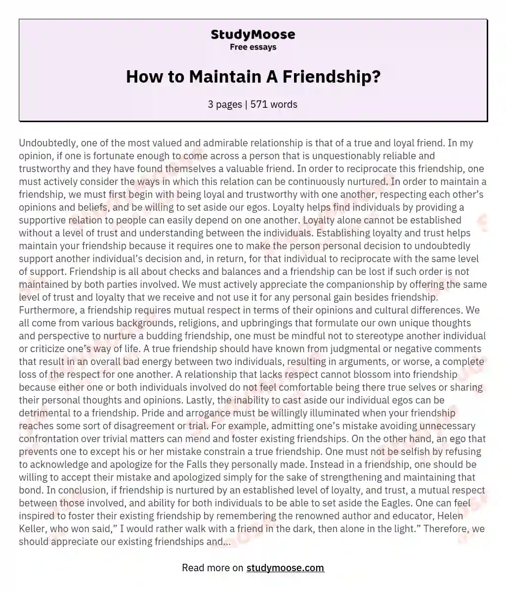 essay about a perfect friendship