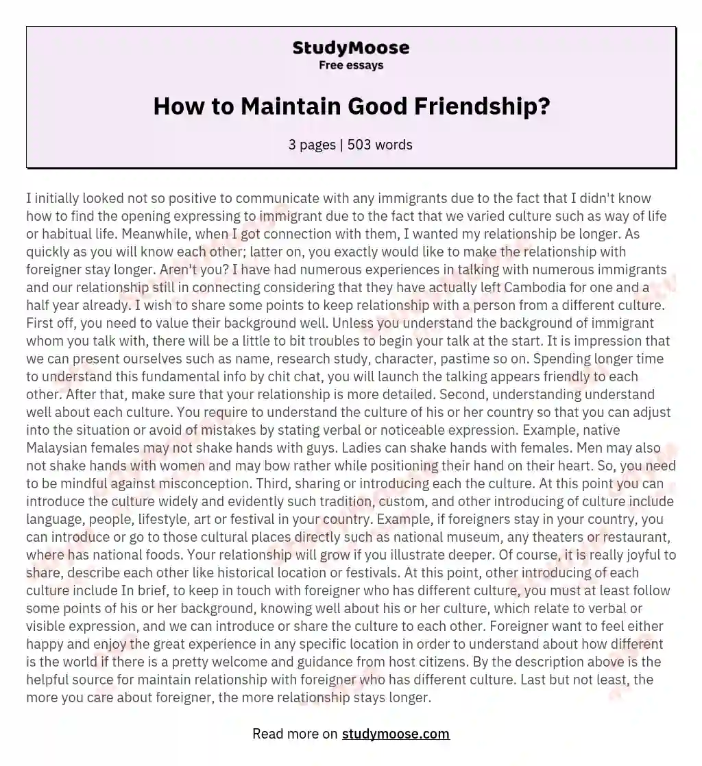 How to Maintain Good Friendship? essay