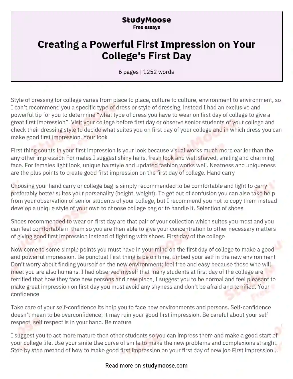 Creating a Powerful First Impression on Your College's First Day essay