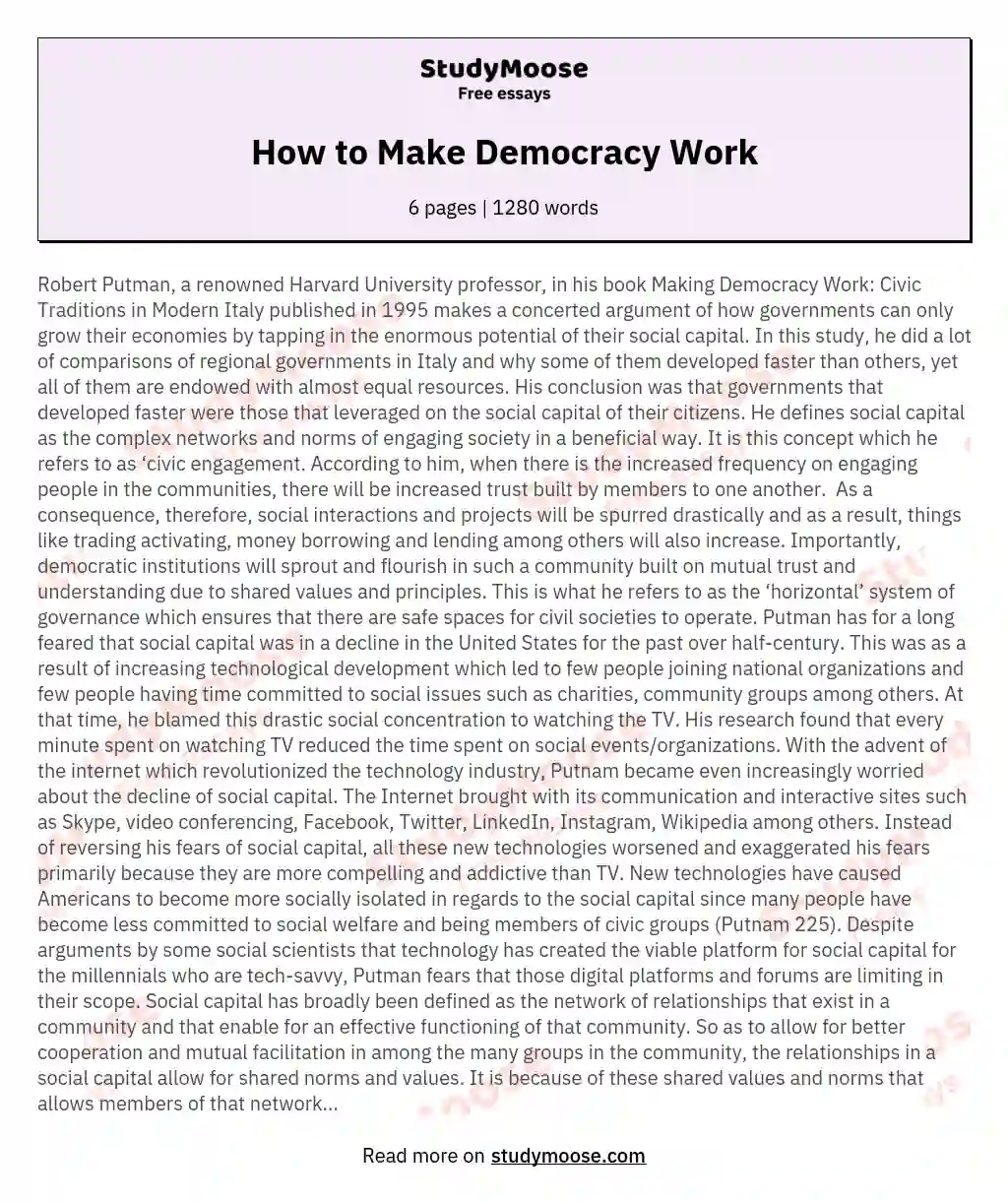 How to Make Democracy Work essay