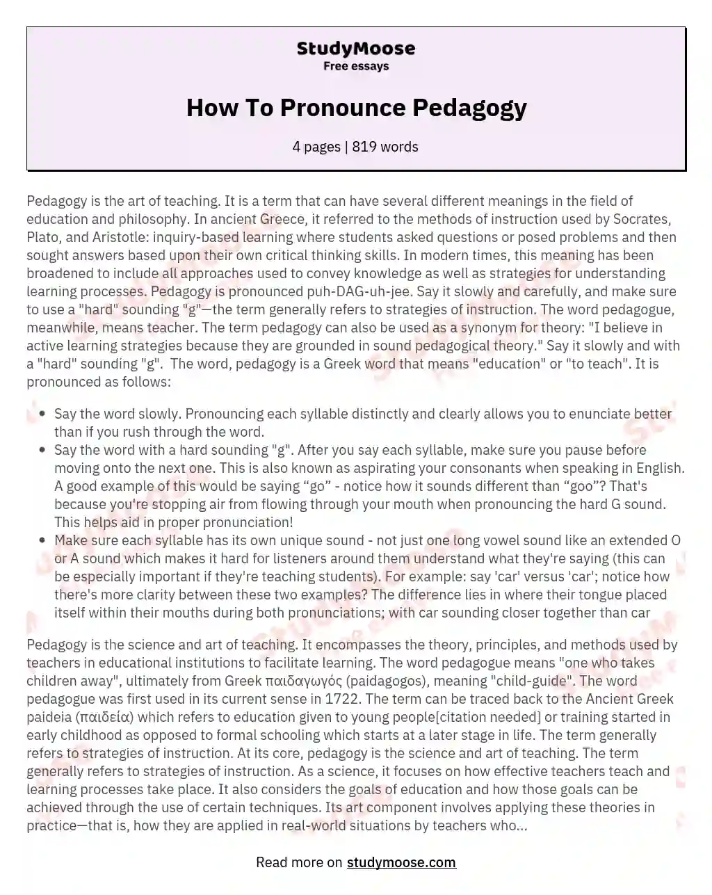 How To Pronounce Pedagogy essay