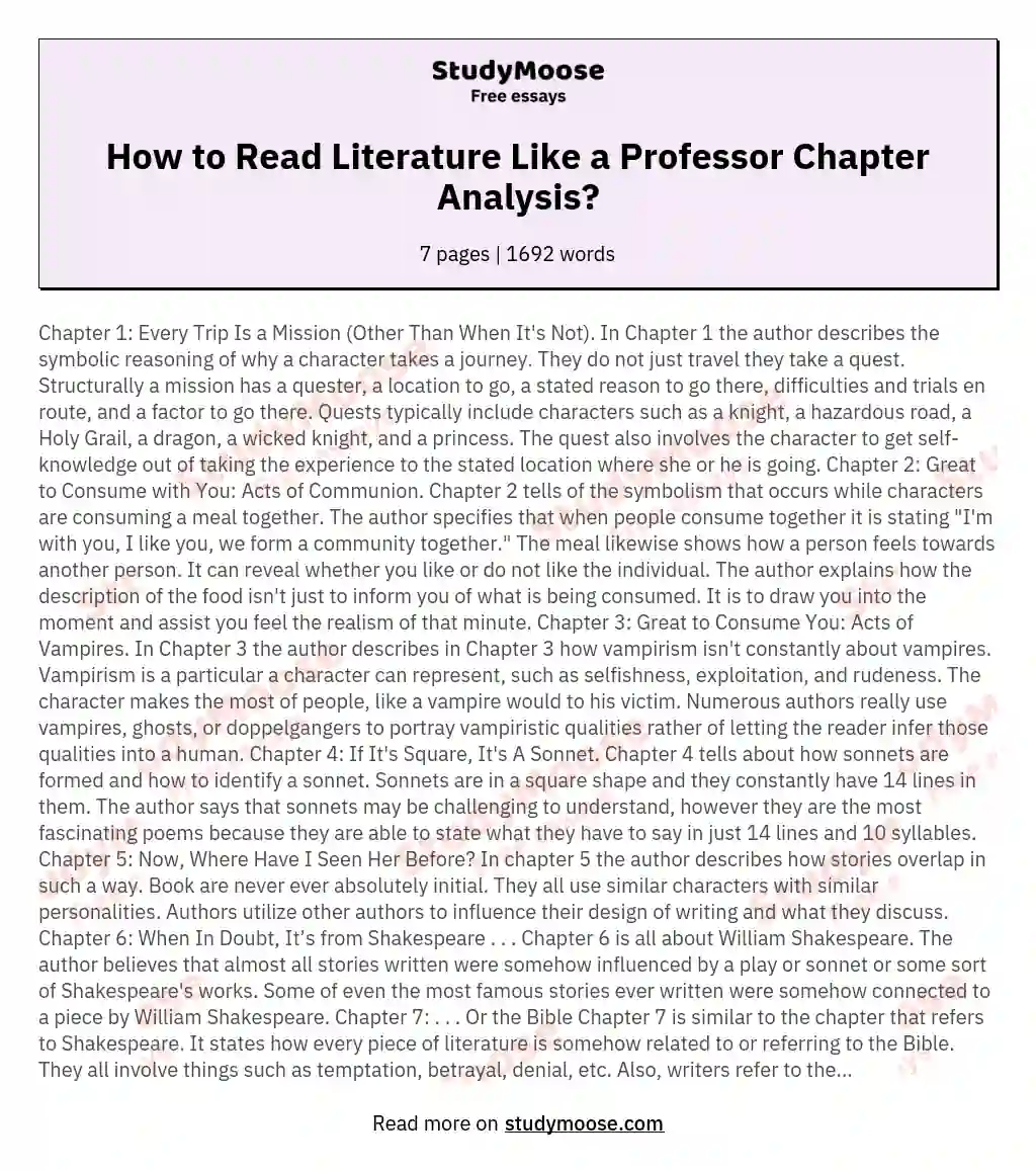 How to Read Literature Like a Professor Chapter Analysis? essay