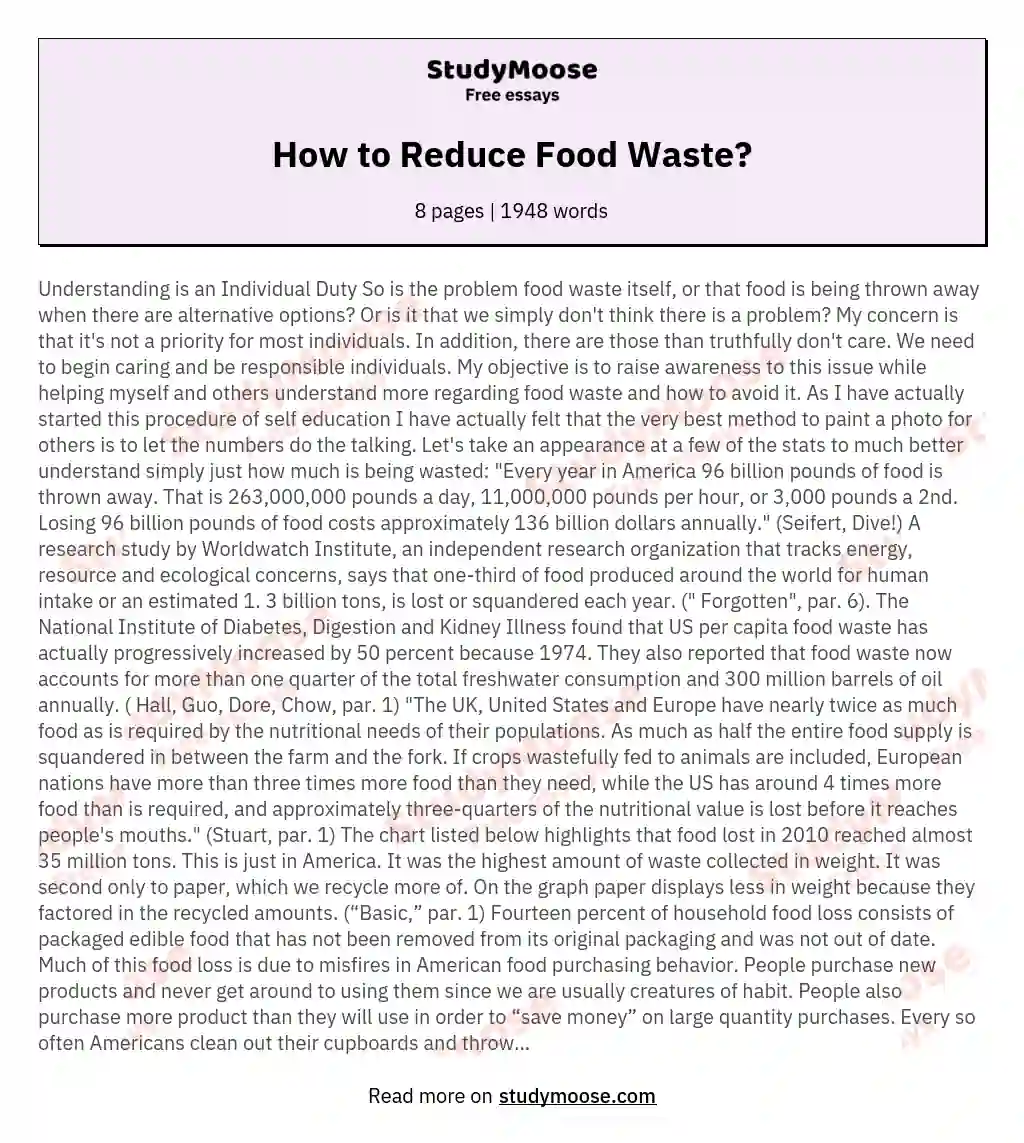 How to Reduce Food Waste? essay