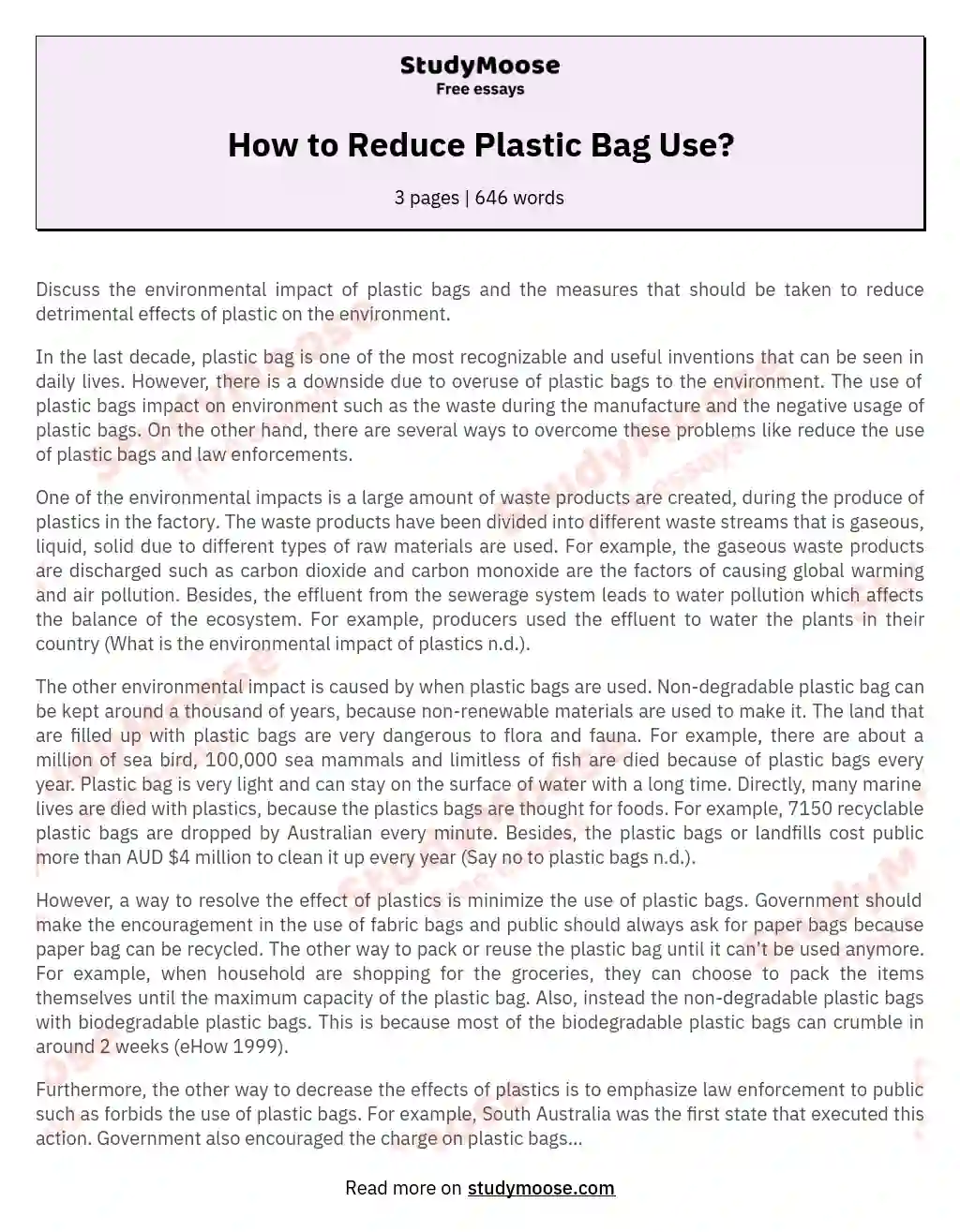 How to Reduce Plastic Bag Use? essay