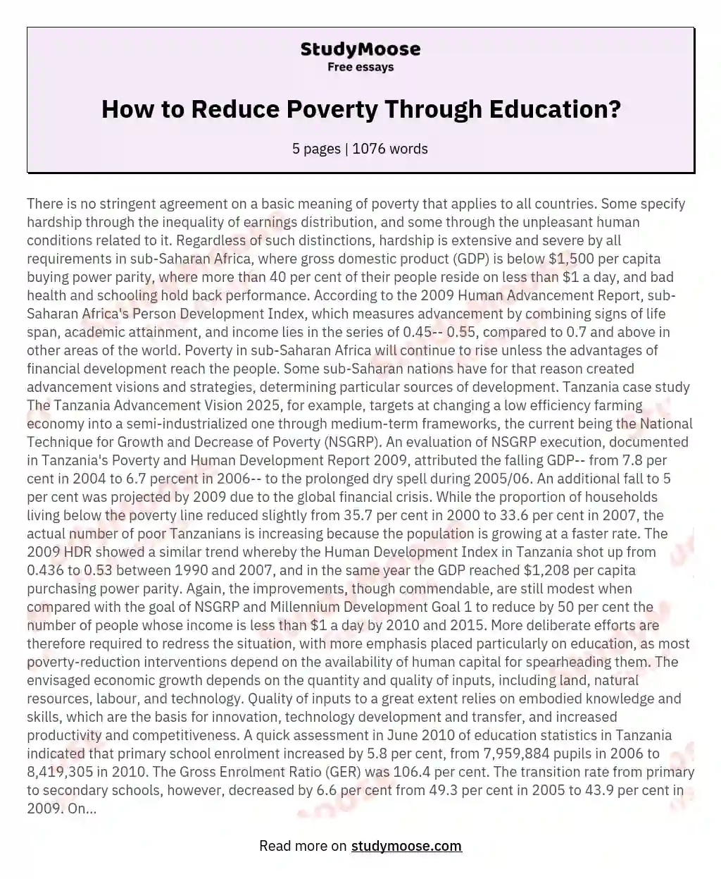 essay about reducing poverty
