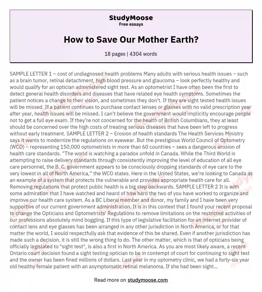 How to Save Our Mother Earth?