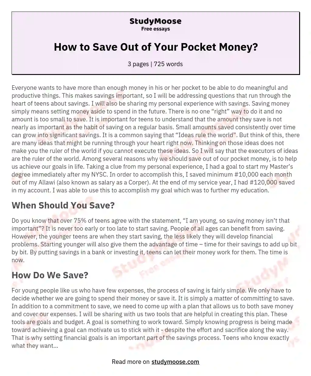 an essay on how to save money