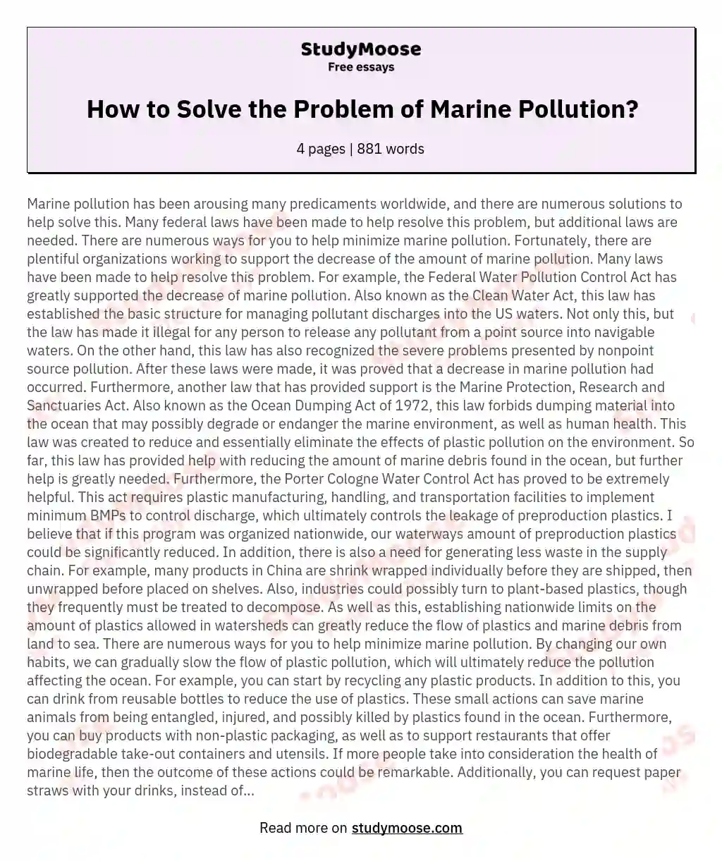 How to Solve the Problem of Marine Pollution?