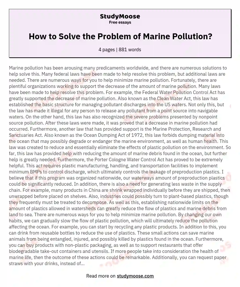 How to Solve the Problem of Marine Pollution? essay