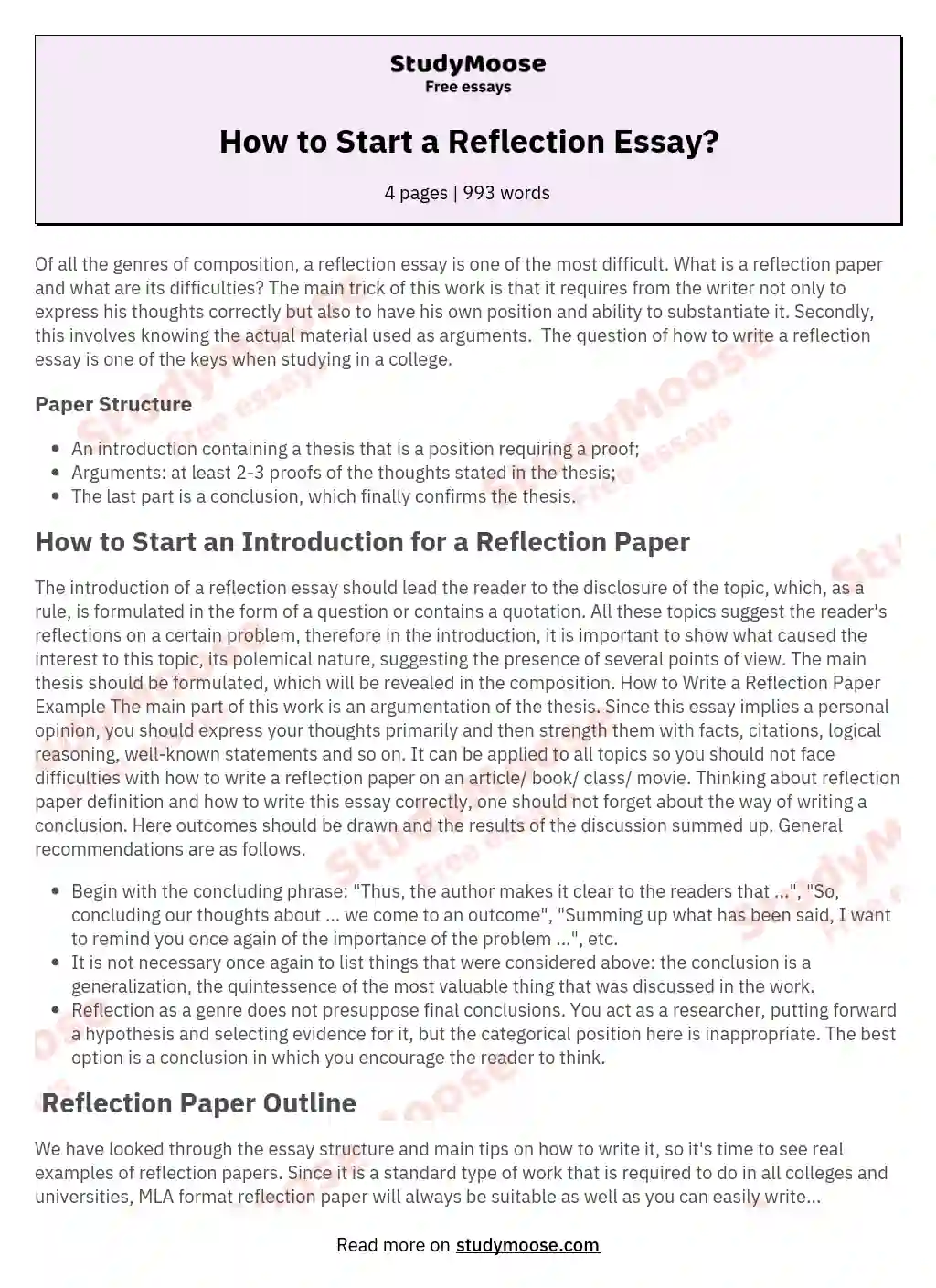 How to Start a Reflection Essay? essay