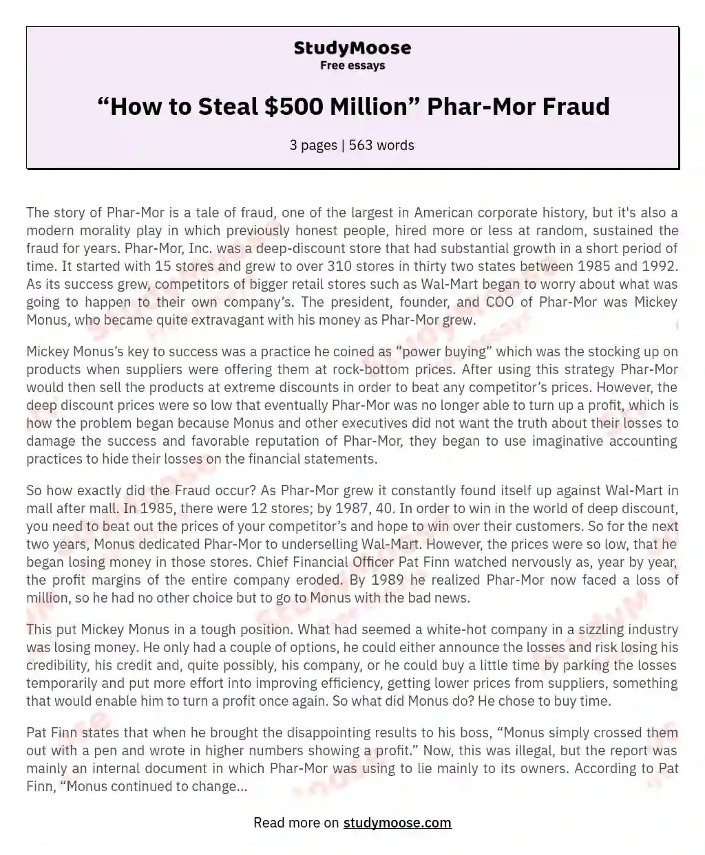 “How to Steal $500 Million” Phar-Mor Fraud
