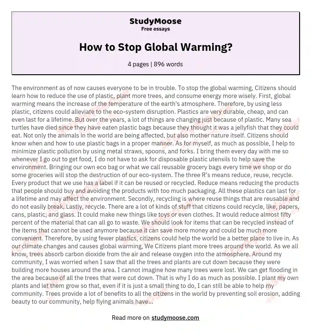 how to prevent global warming essay