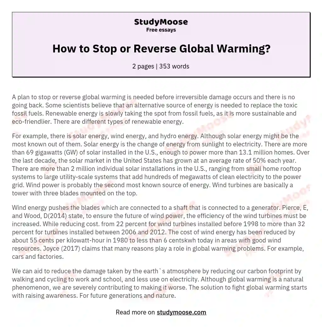 How to Stop or Reverse Global Warming? essay