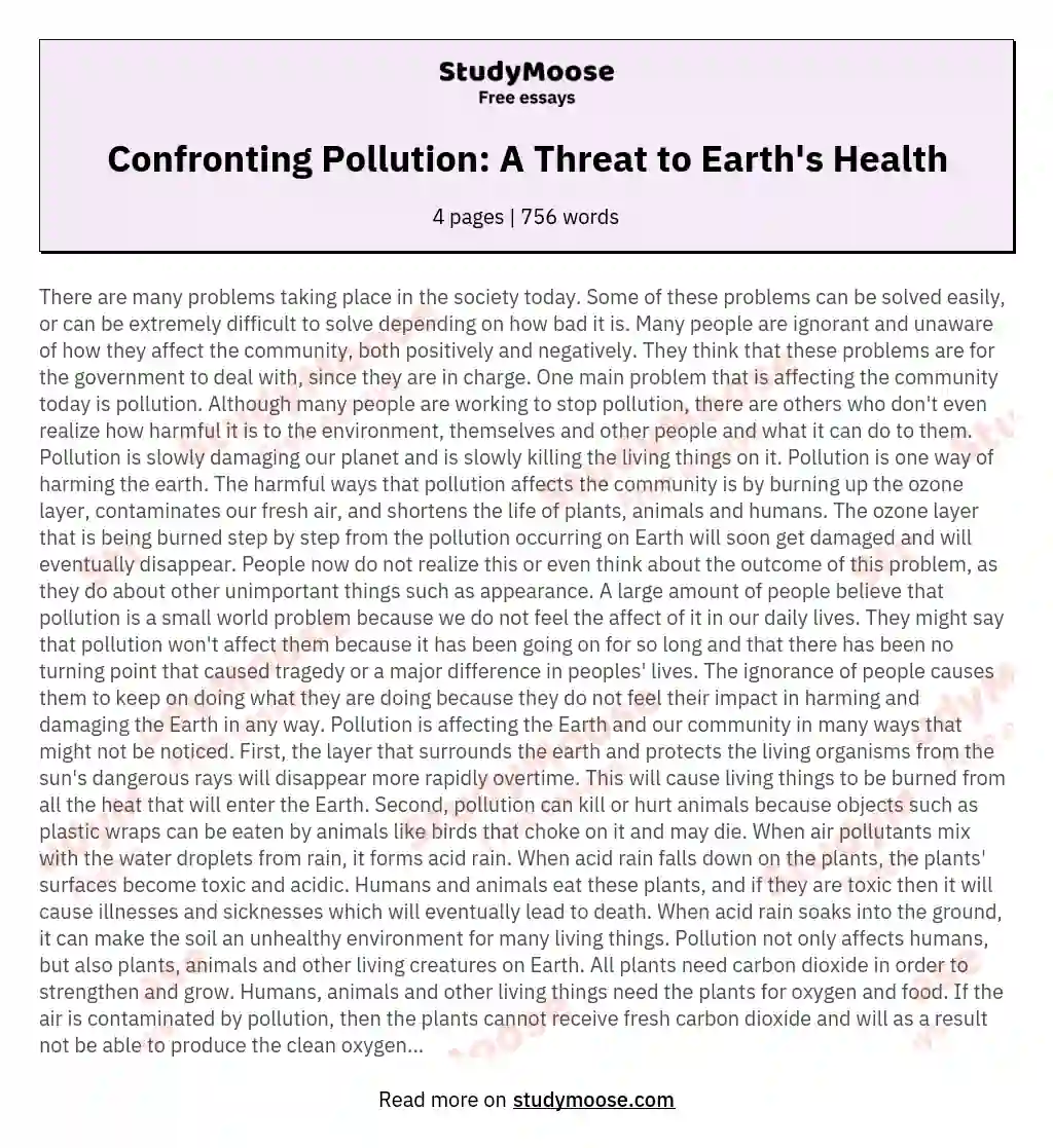 pollution a threat to life essay 100 words