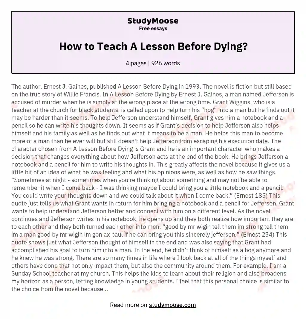 How to Teach A Lesson Before Dying? essay