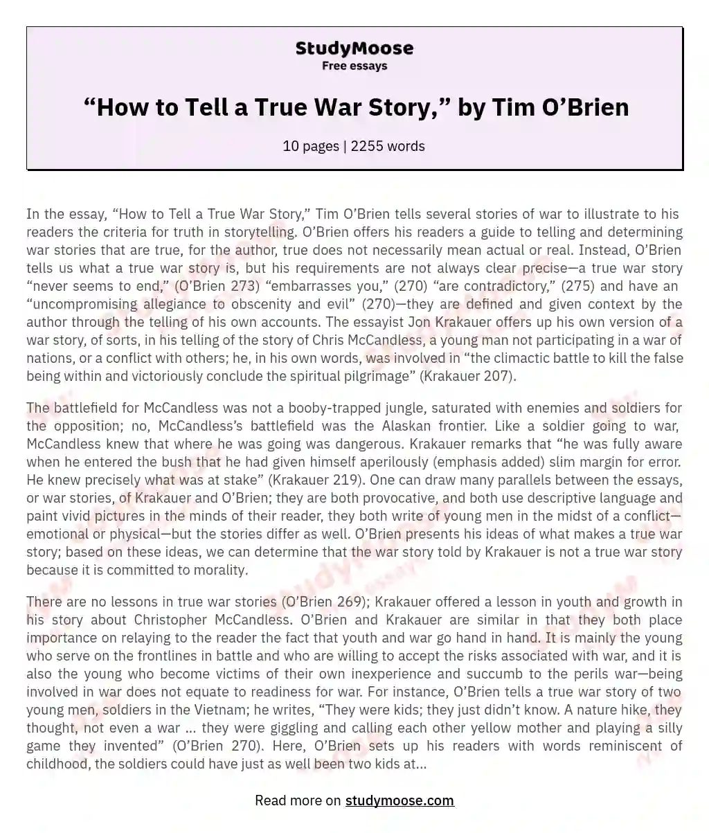 “How to Tell a True War Story,” by Tim O’Brien essay