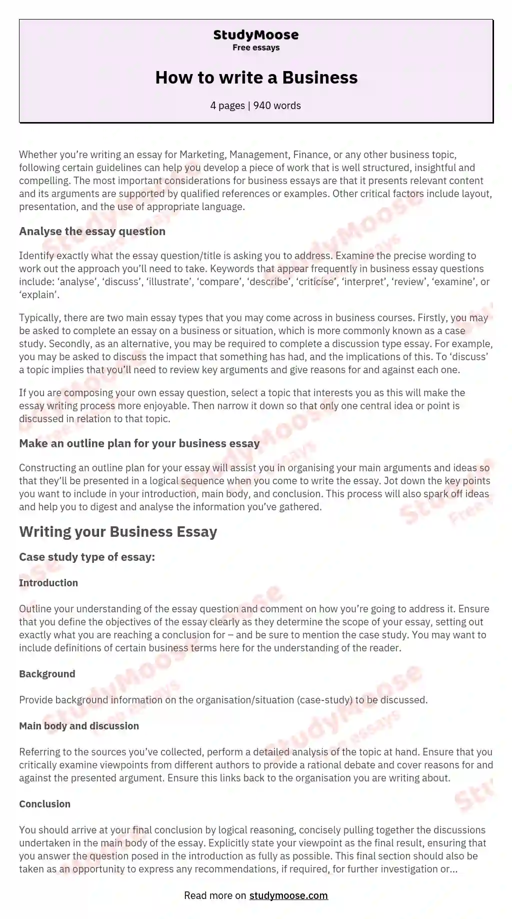 how to write a business essay