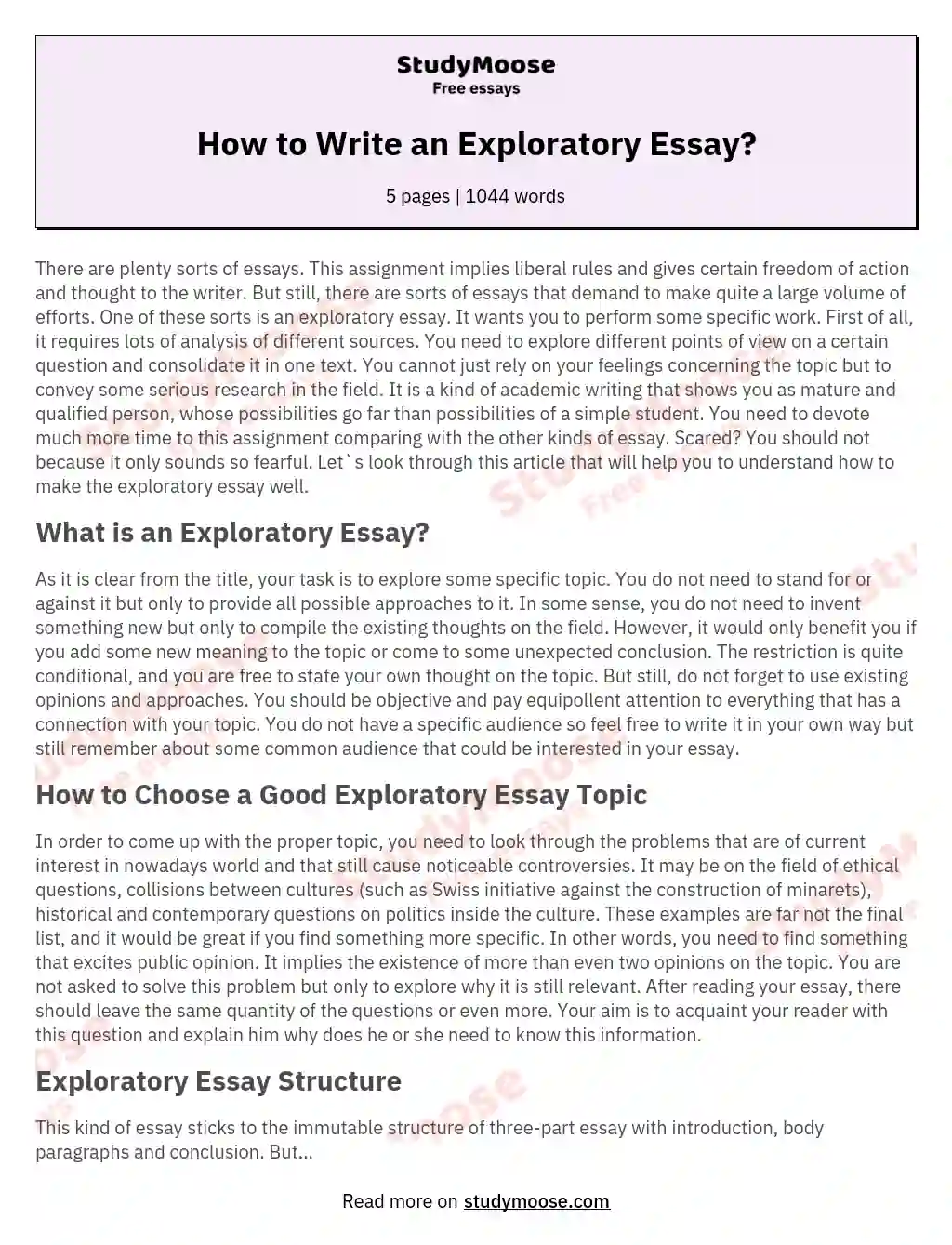 exploratory essay meaning in english