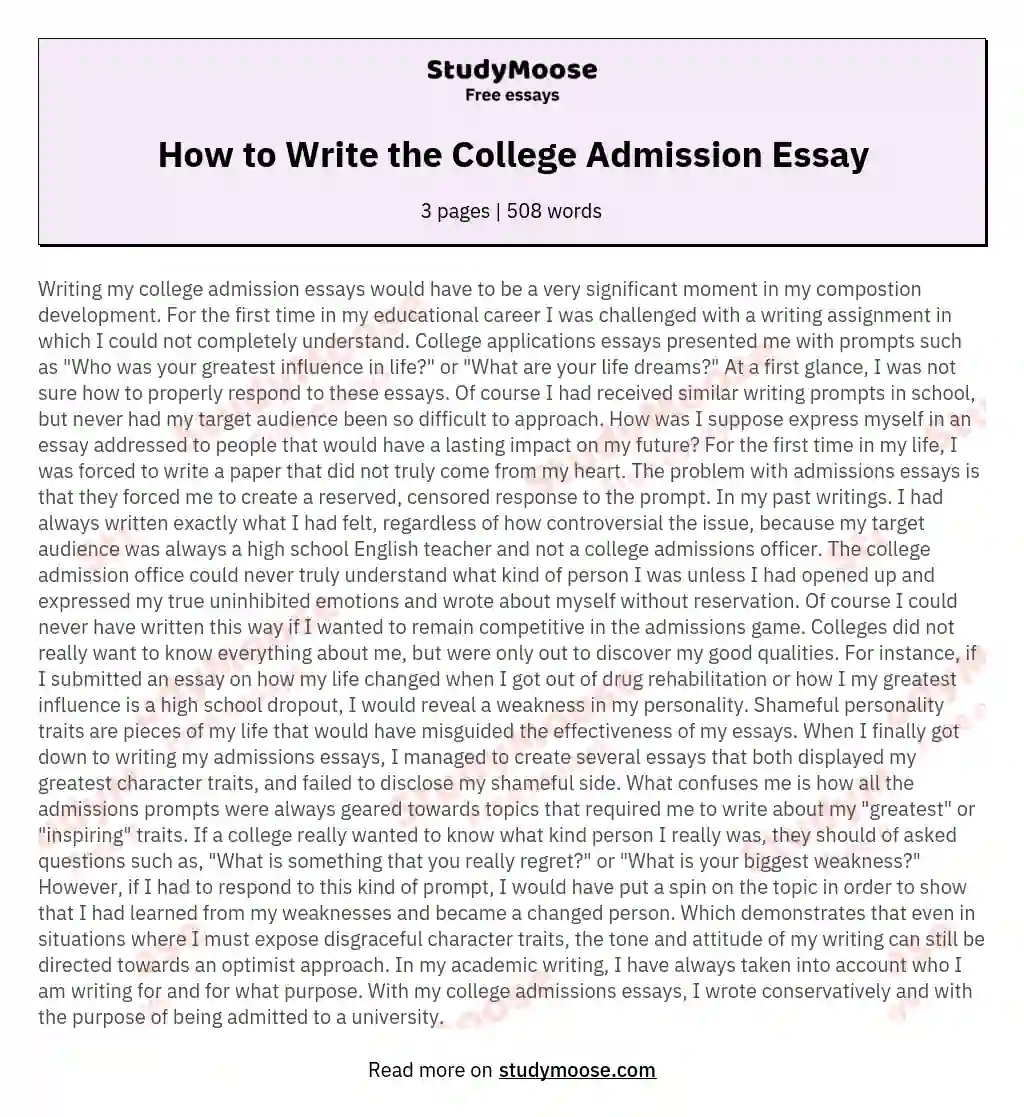 How to Write the College Admission Essay essay