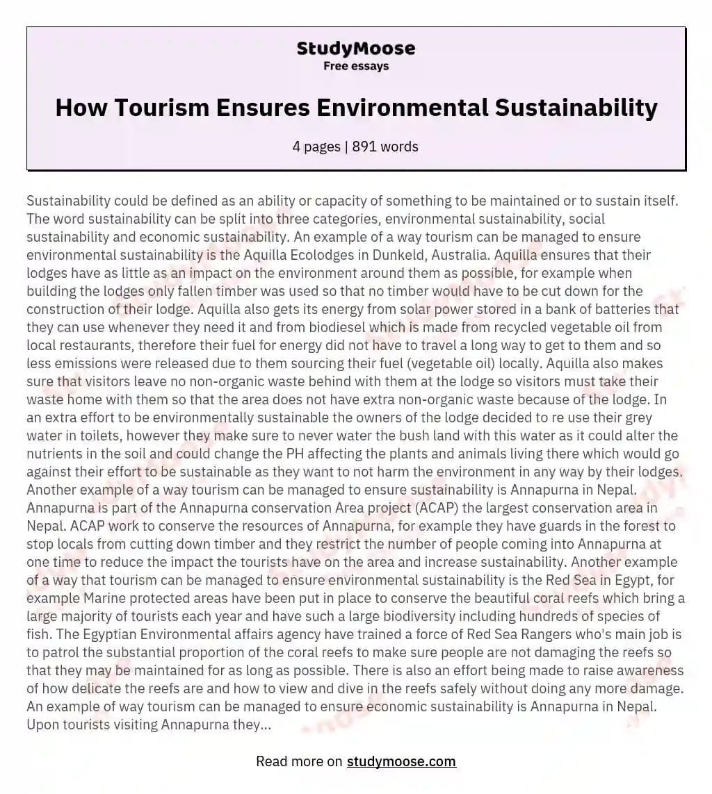 How Tourism Ensures Environmental Sustainability essay