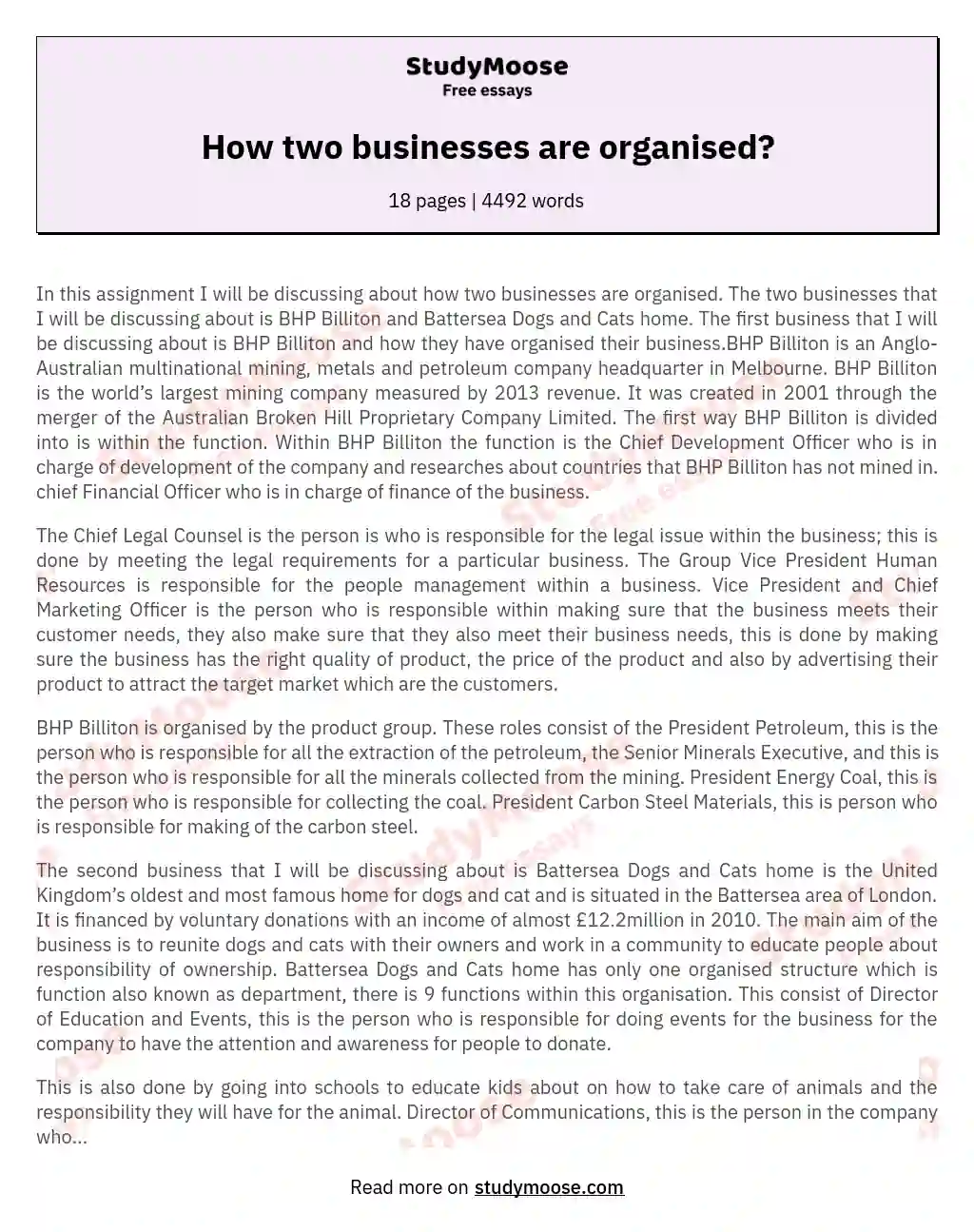 How two businesses are organised? essay