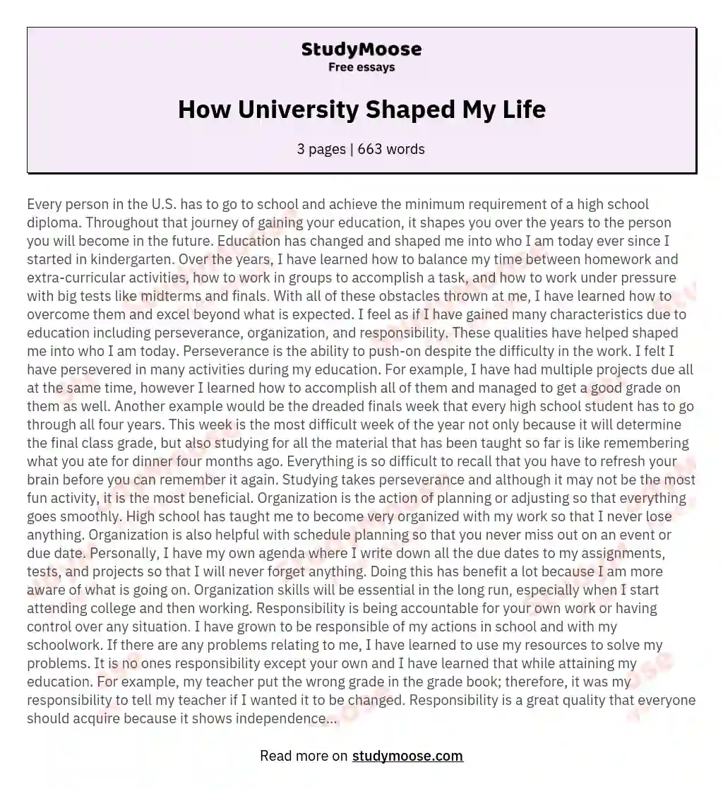 How University Shaped My Life essay