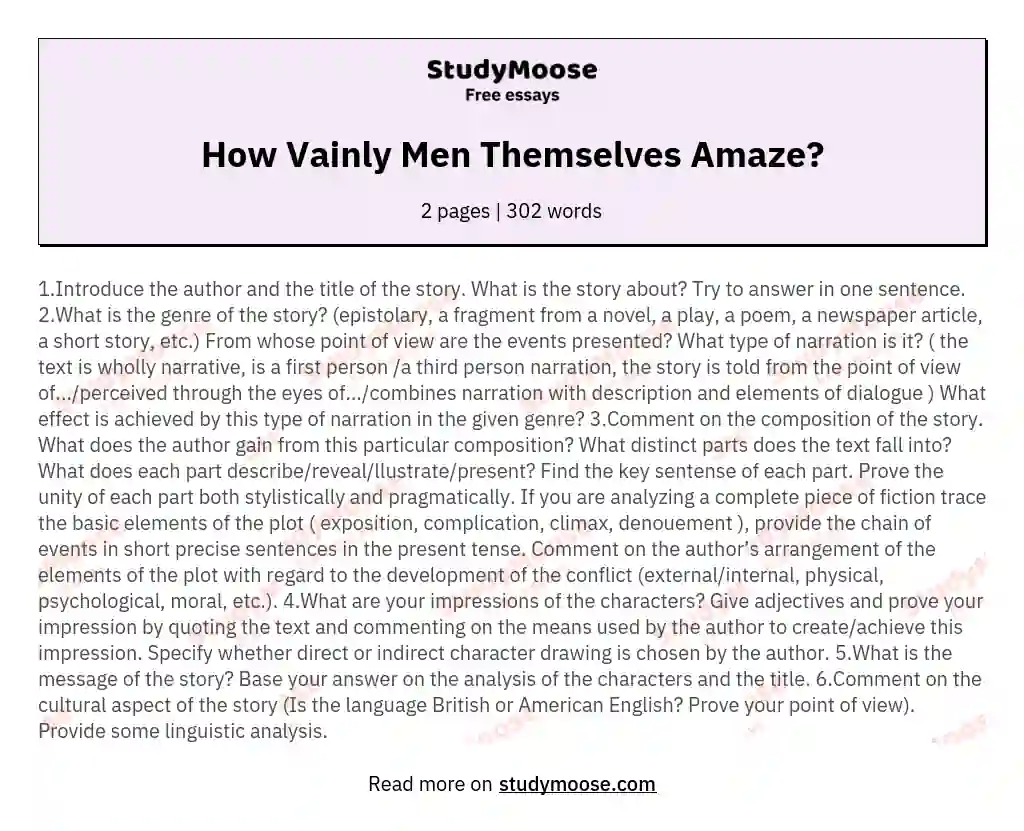 How Vainly Men Themselves Amaze? essay