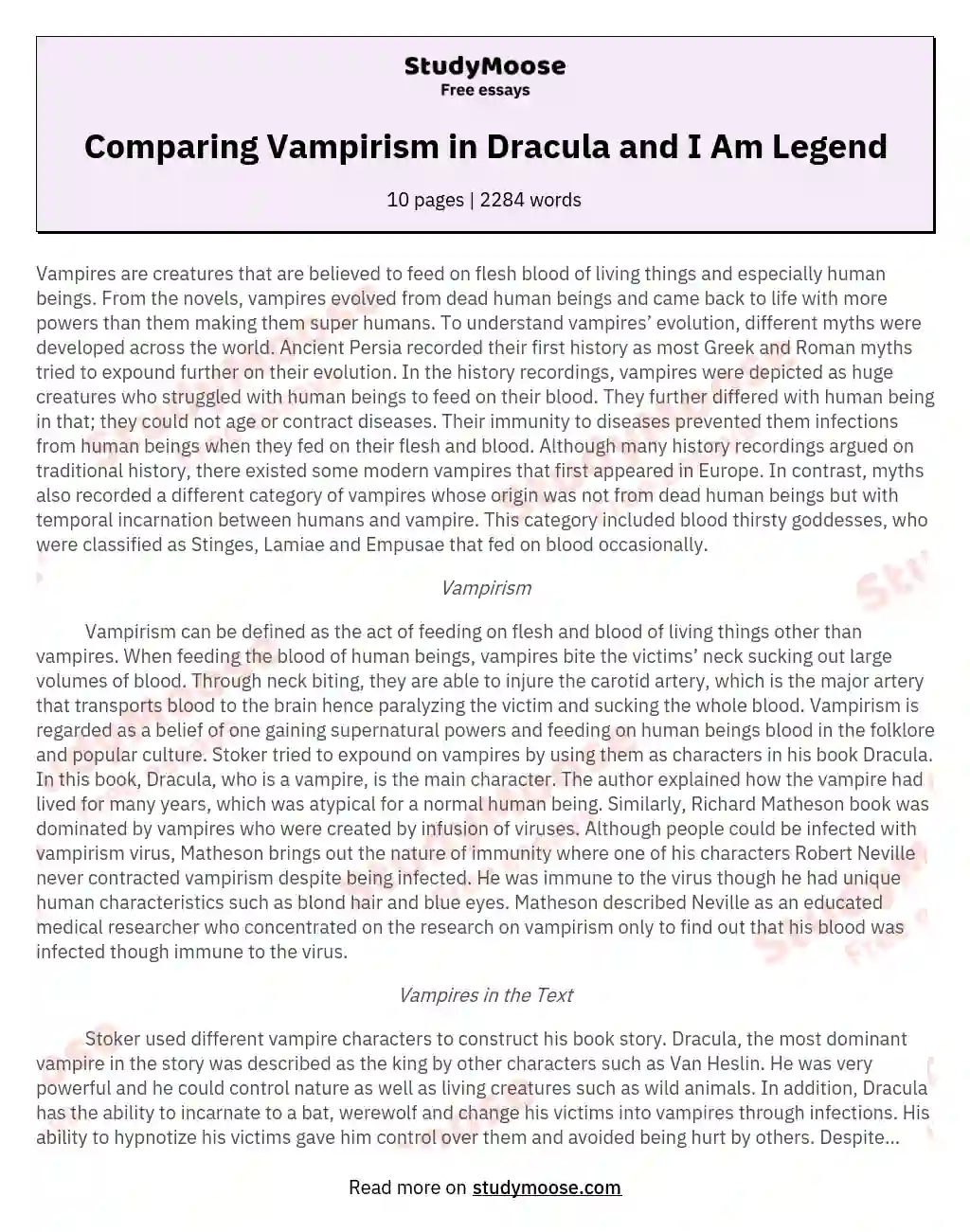 Comparing Vampirism in Dracula and I Am Legend essay