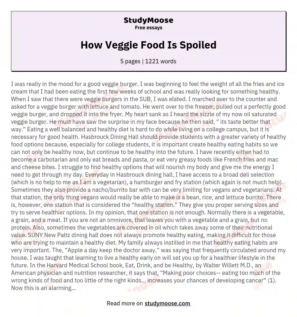 How Veggie Food Is Spoiled essay