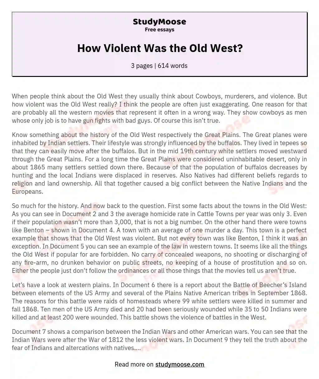 Reevaluating Violence in the Old West essay