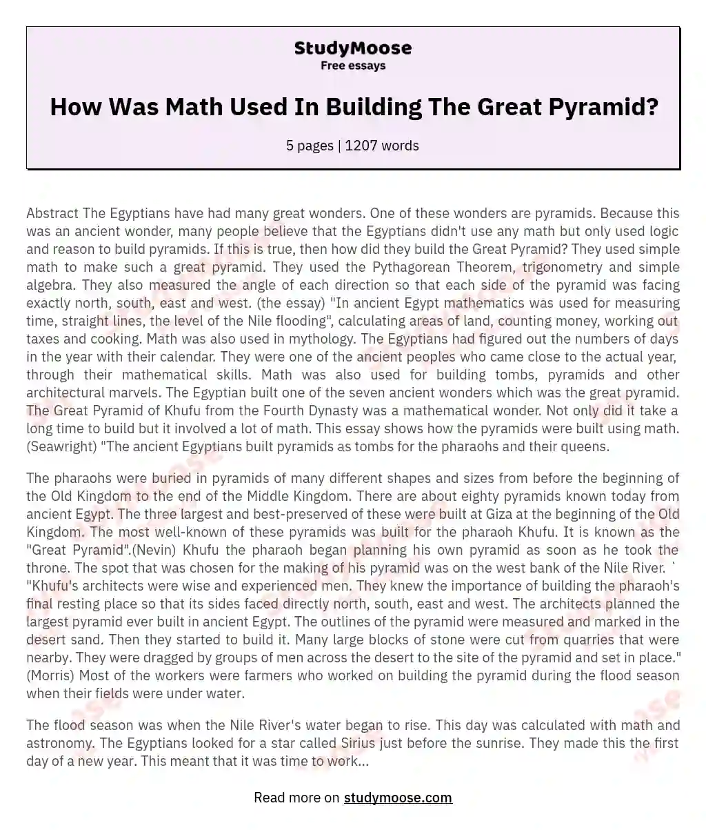 How Was Math Used In Building The Great Pyramid? essay
