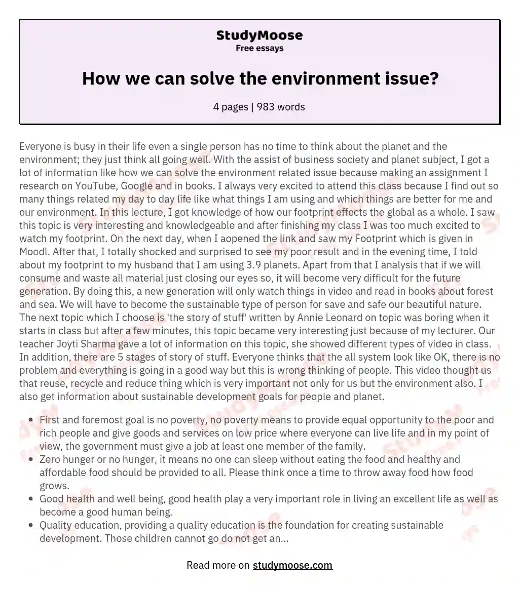 How we can solve the environment issue? essay
