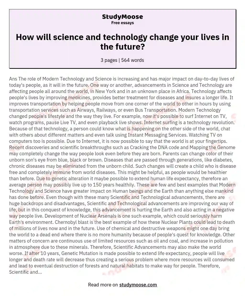 how science and technology are for society essay