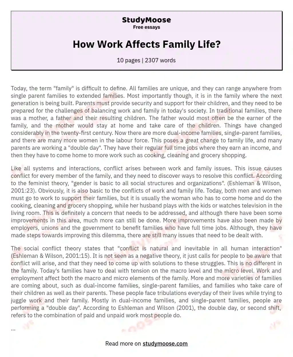 How Work Affects Family Life? essay
