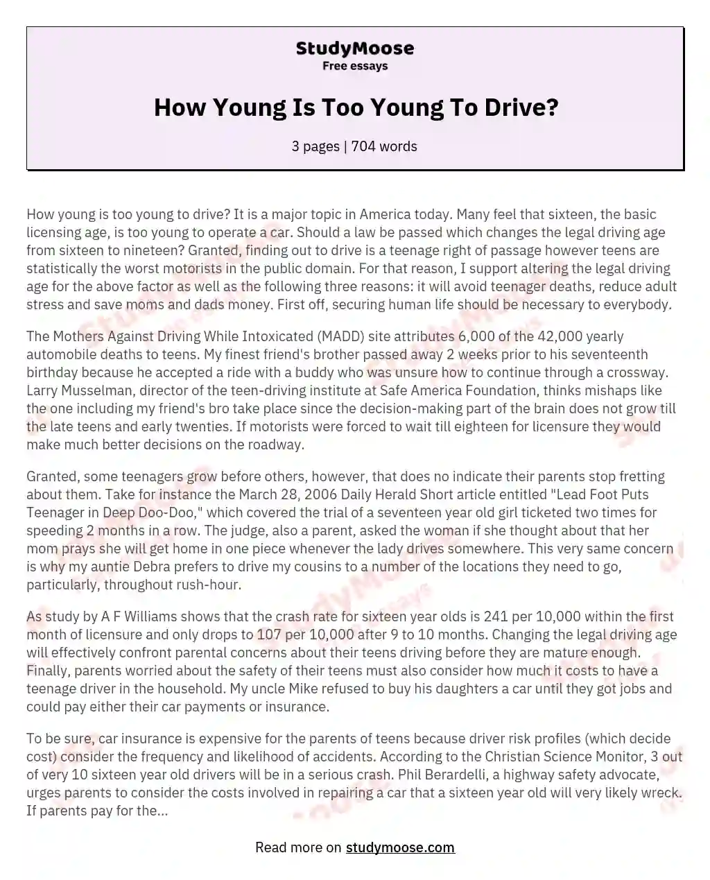 How Young Is Too Young To Drive? essay