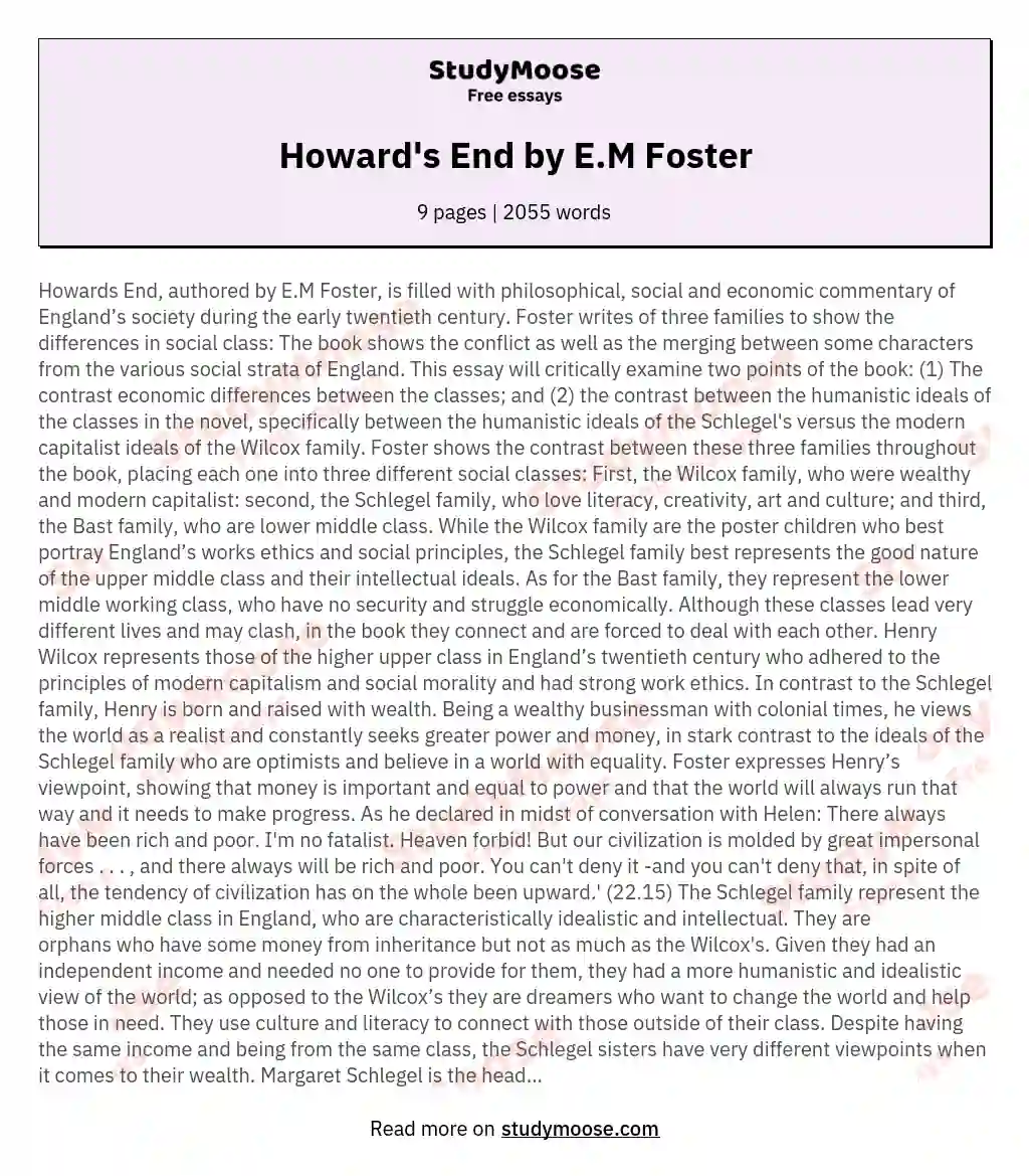 Howard's End by E.M Foster essay