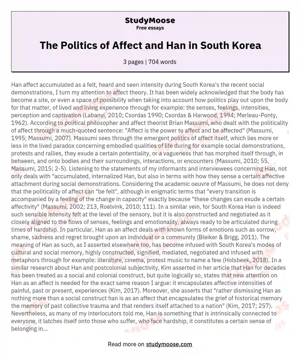 The Politics of Affect and Han in South Korea essay