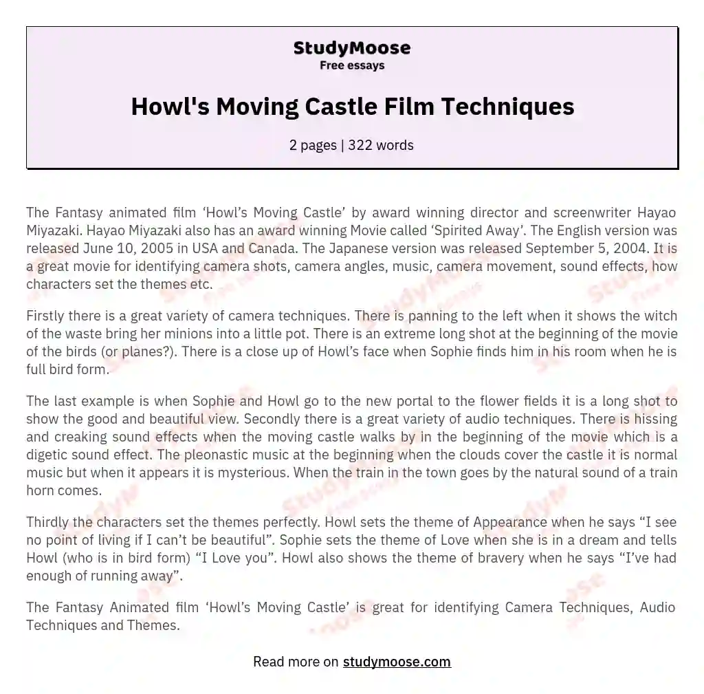 Howl's Moving Castle Film Techniques
